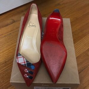 Christian Louboutin Red Suede Kitten Heels